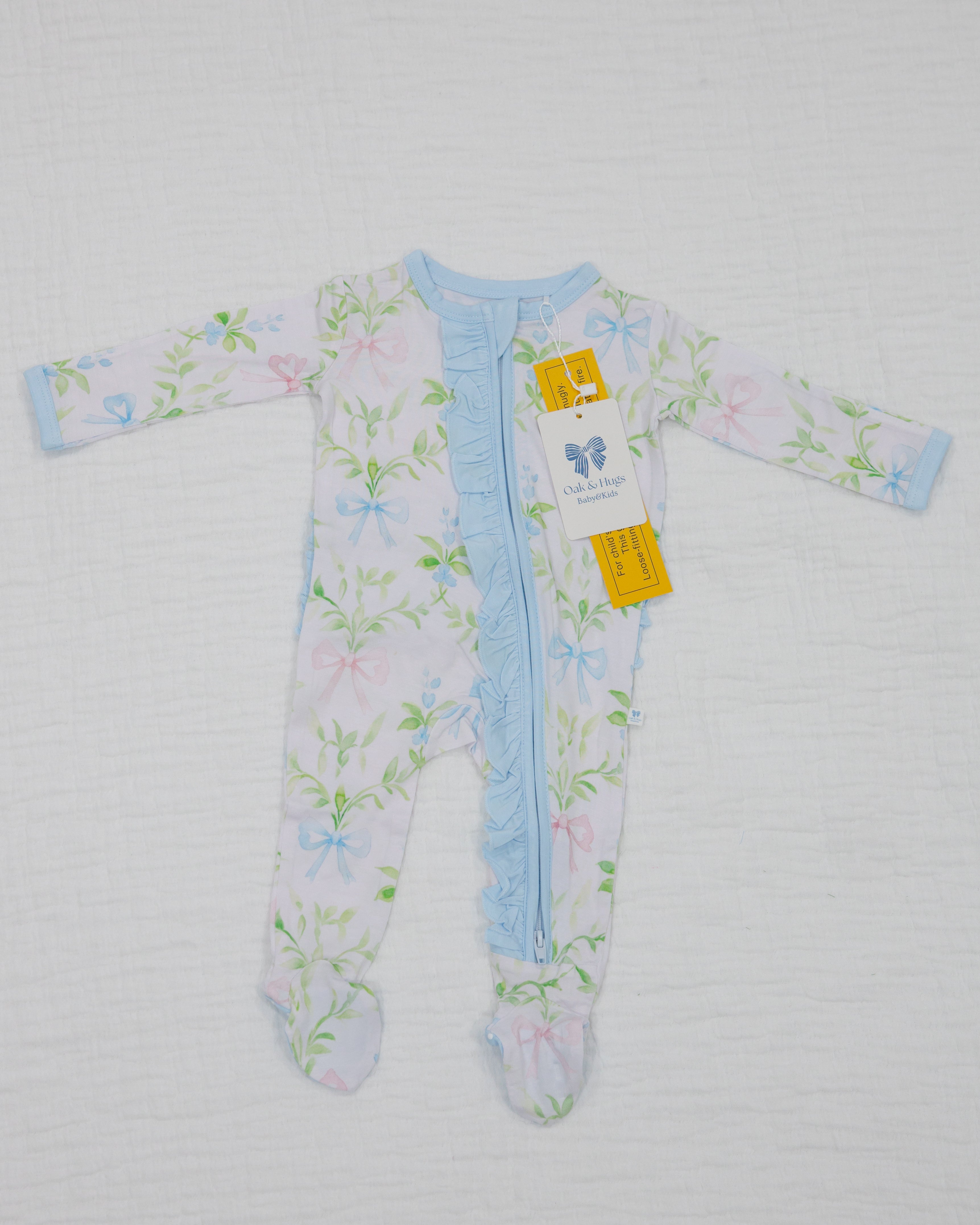 Garden Bows Girls Baby Footie Pajama with Ruffle