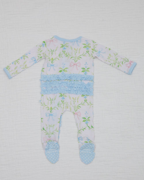 Garden Bows Girls Baby Footie Pajama with Ruffle