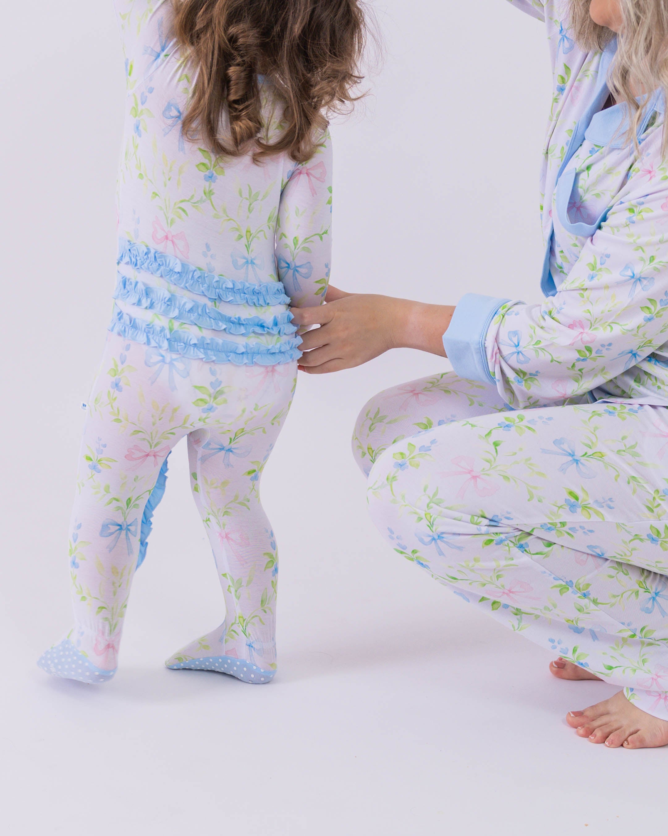 Garden Bows Girls Baby Footie Pajama with Ruffle